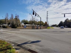 Facing east on Waring Road at the intersection