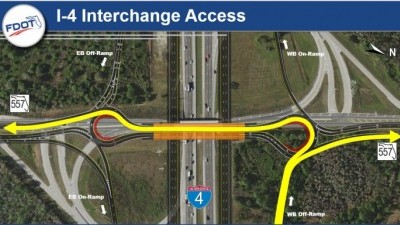 If you are traveling westbound on I-4 and get off at Exit 48, make a right onto SR 557 to go north to unincorporated Polk County, or go three quarters around the roundabout, south over the bridge and through the second roundabout toward Lake Alfred/Winter Haven.