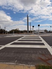 New Crosswalk at CR 630 intersection leading to new pedestrian island and pedestrian signals
