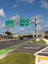 New overhead signs identifying the entrances to Interstate 4