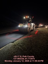 Rolling the newly paved asphalt on U.S. 17 on January 12, 2026